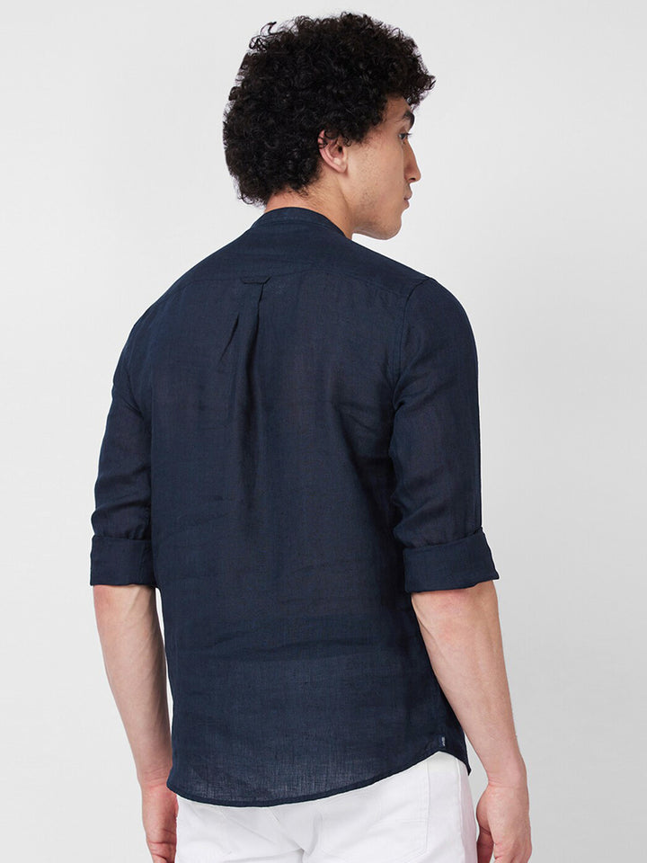SPYKAR mandarin collar Long Sleeves Casual Linen Shirt