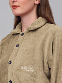 KLOTTHE Beige Woollen Long Sleeves Bath Robe With Belt