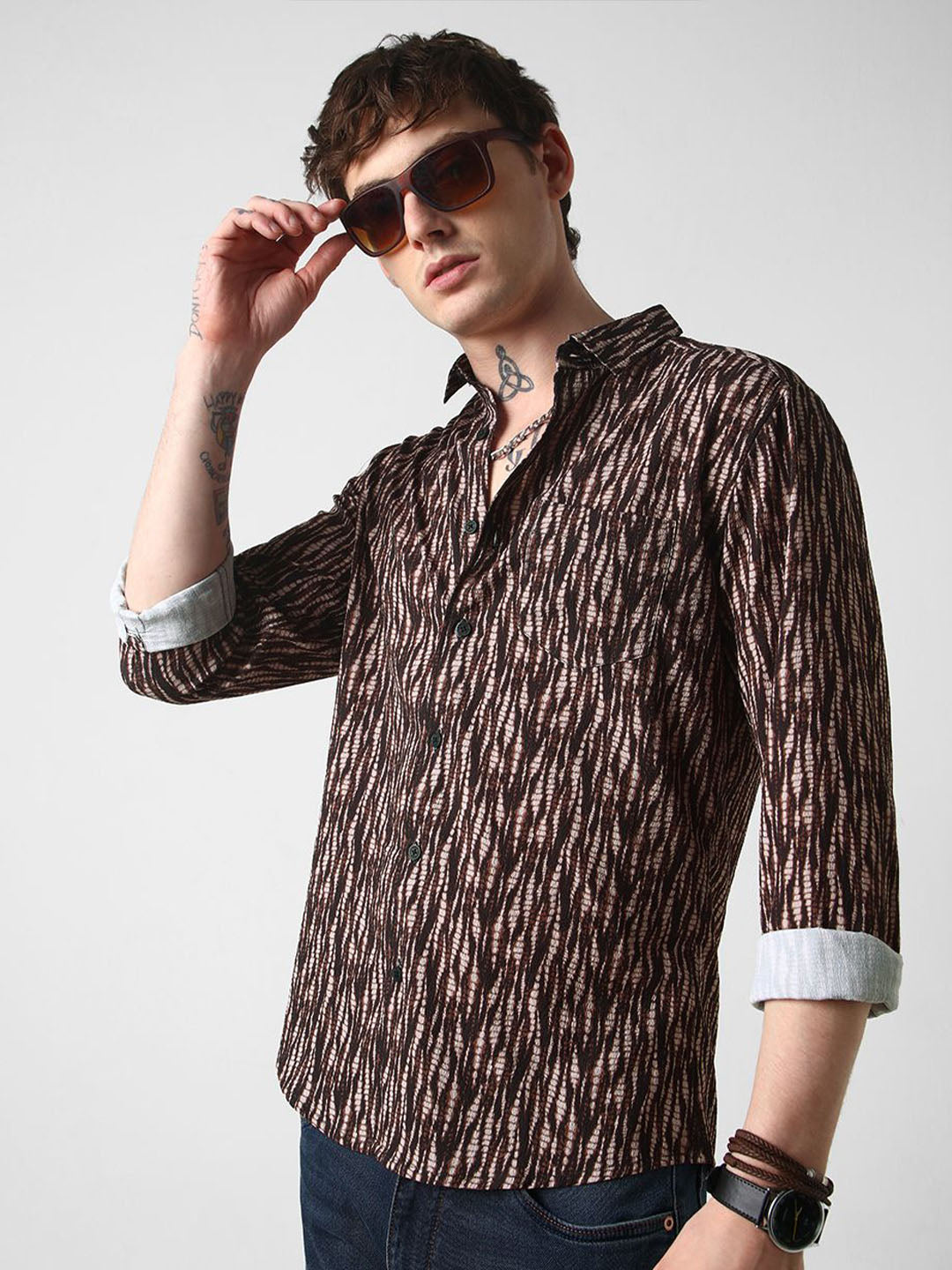 VASTRADO Men Classic Cutaway Collar Abstract Printed Slim Fit Casual Shirt