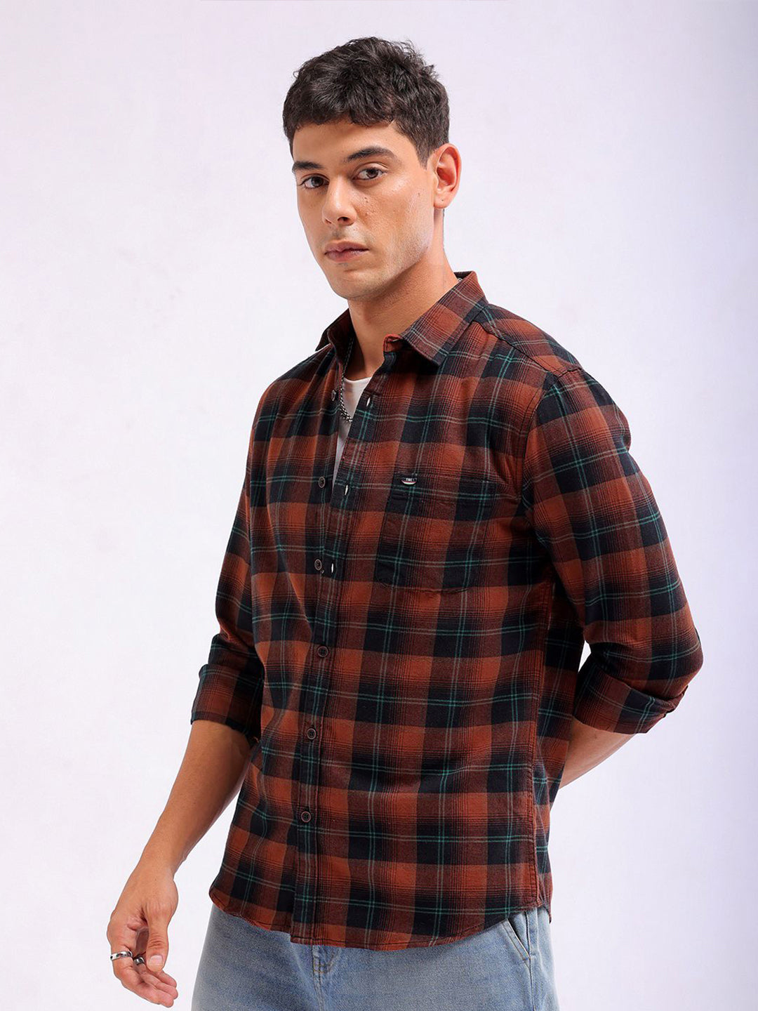 The Indian Garage Co Slim Fit Buffalo Checked Spread Collar Pure Cotton Casual Shirt