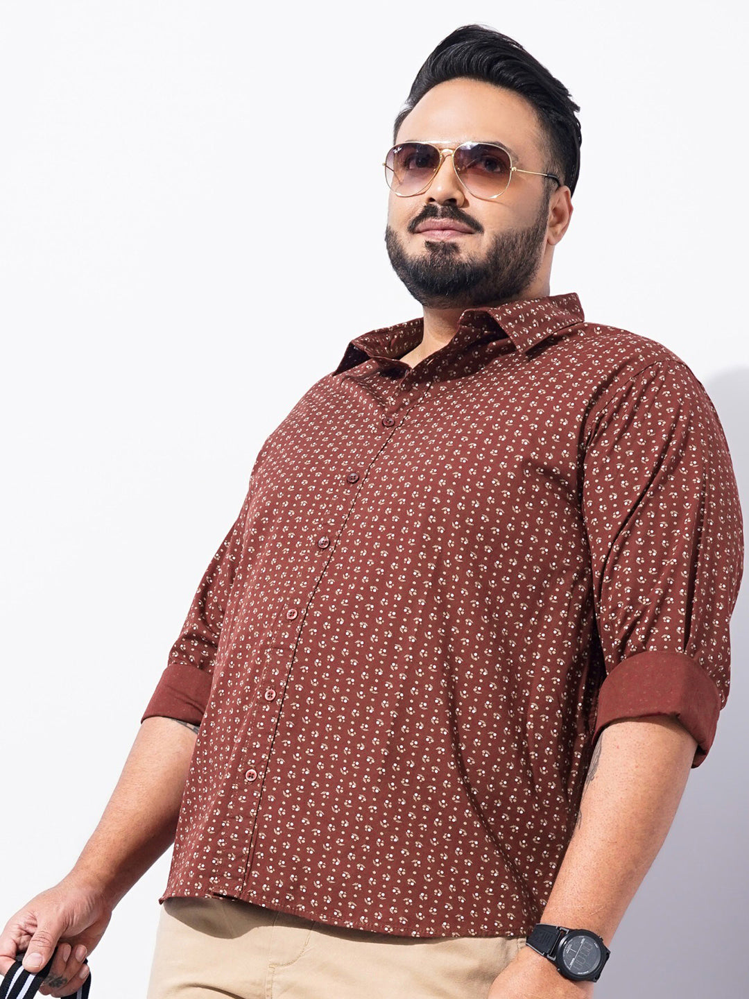 The Indian Garage Co Plus Size Micro Ditsy Printed Pure Cotton Casual Shirt