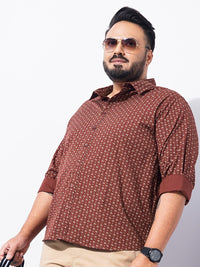 The Indian Garage Co Plus Size Micro Ditsy Printed Pure Cotton Casual Shirt