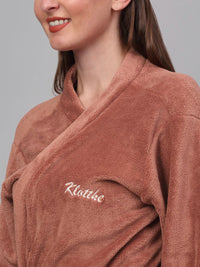 KLOTTHE Rust Woollen Long Sleeves Bath Robe With Belt