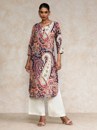 Varanga Ethnic Motifs Printed Pure Cotton Notch Neck Straight Kurta