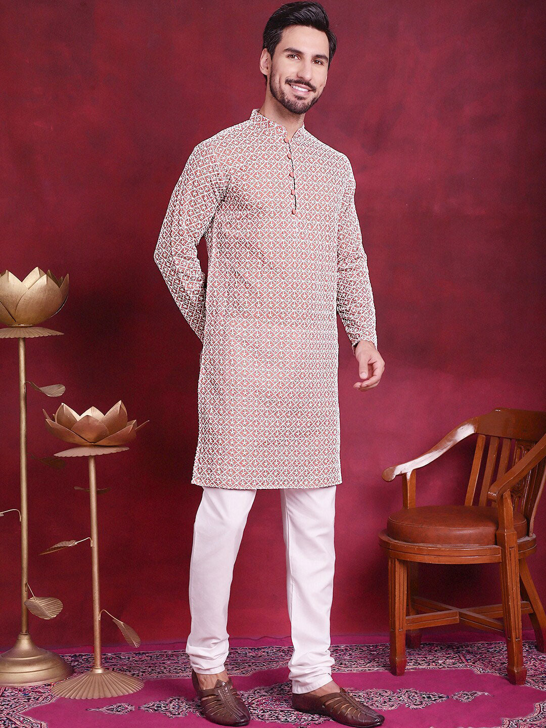 Jompers Geometric Embroidered Pure Cotton Chikankari Kurta