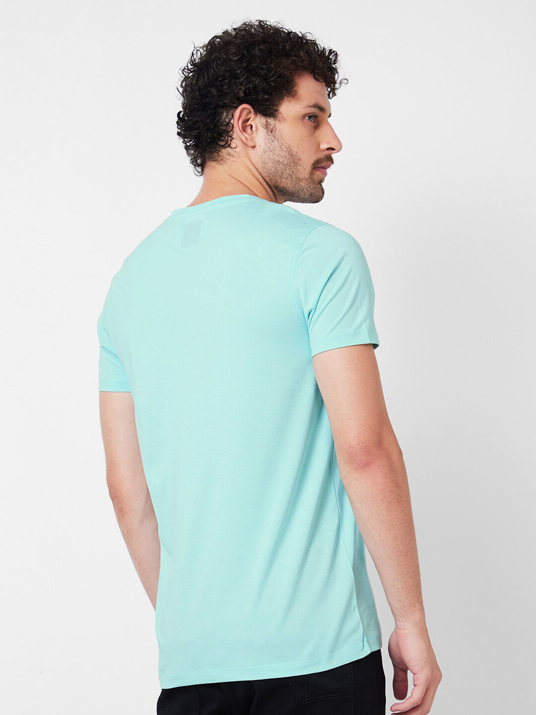SPYKAR Typography Printed V-Neck Cotton Slim Fit T-shirt