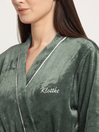 Klotthe Green Woolen Bath Robe With Belt