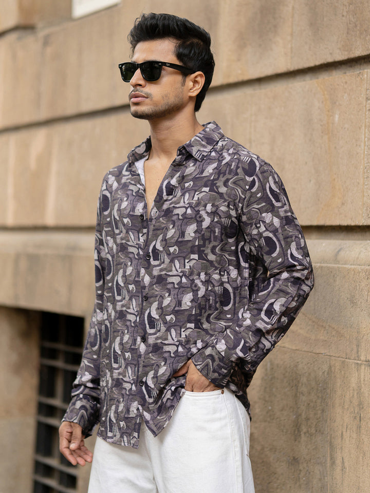 Powerlook Men Spread Collar Abstract Printed Cotton Casual Shirt