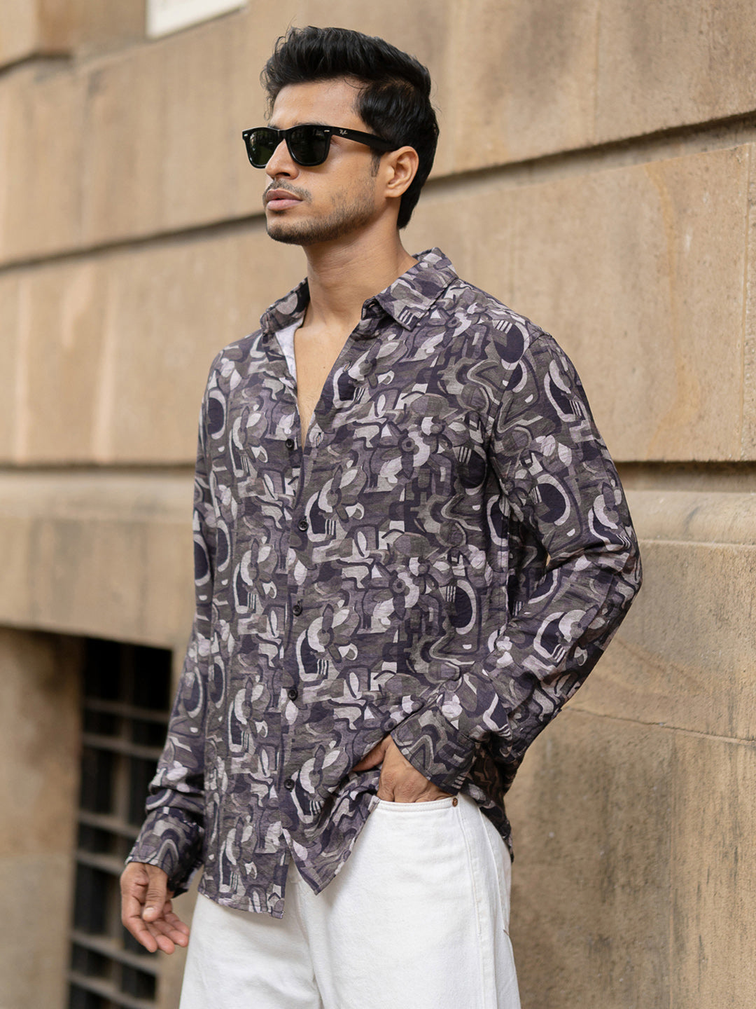 Powerlook Men Spread Collar Abstract Printed Cotton Casual Shirt