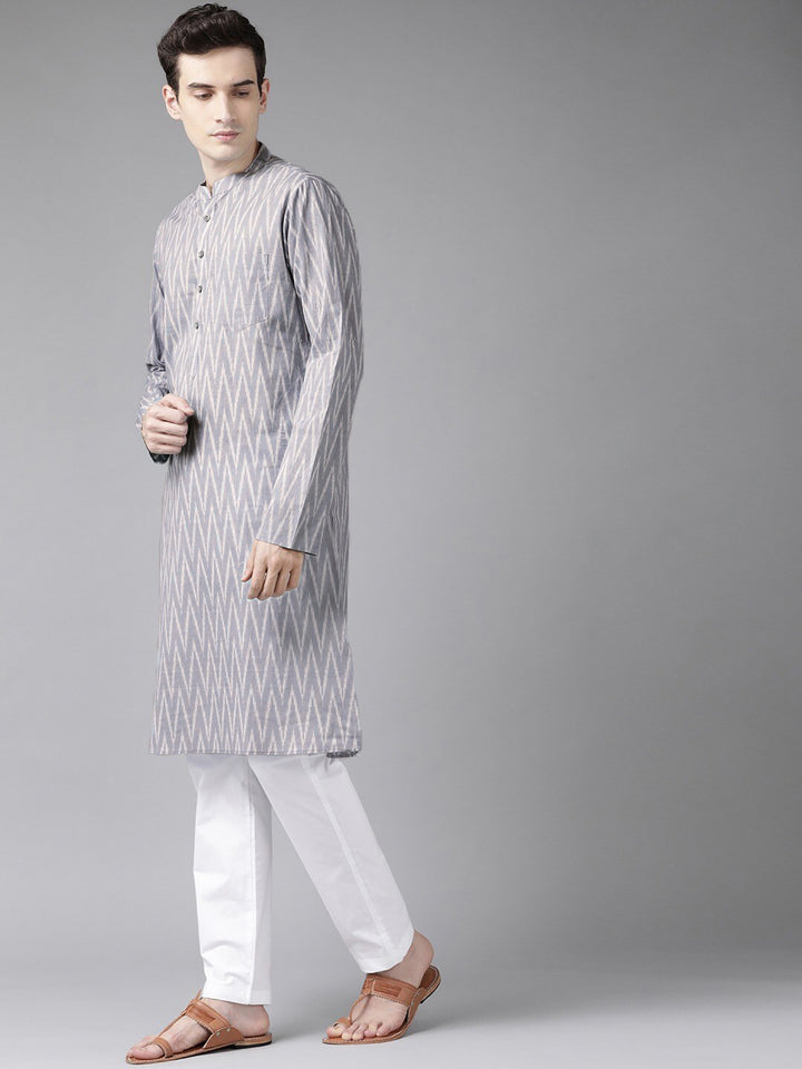 See Designs Men Grey Striped Kurta
