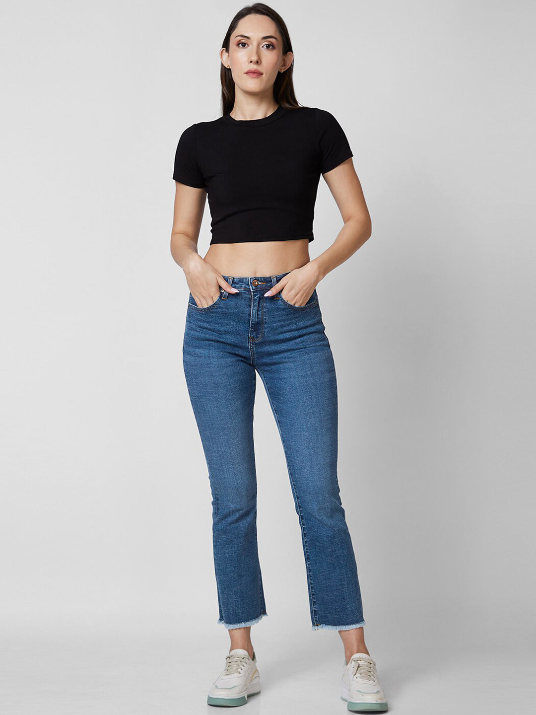 SPYKAR Women Bootcut Mid Rise Clean Look Light Fade Cropped Jeans