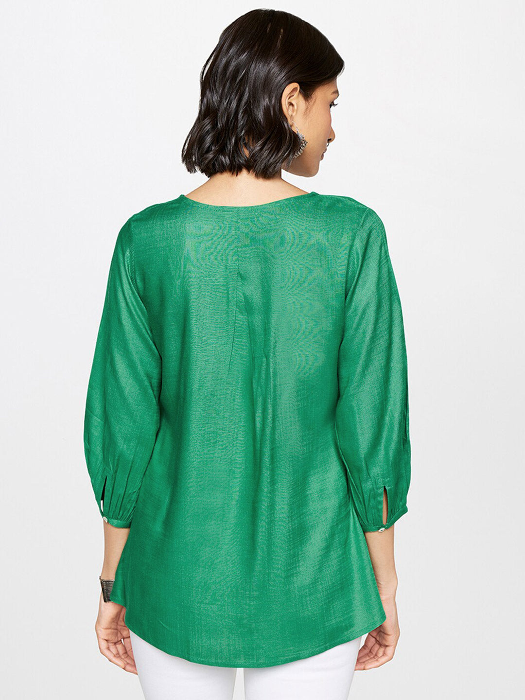 Global Desi V-Neck Embroidered Top