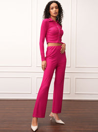 Tokyo Talkies Pink Long Sleeves Crop Shirt With Trousers