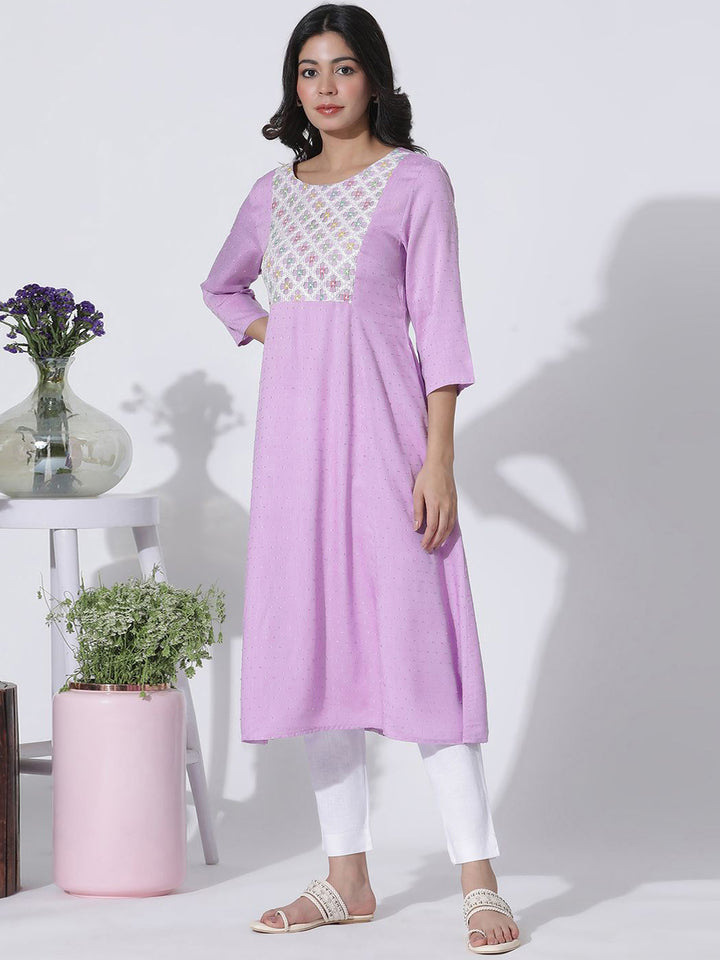 W Women Flared Sleeves Mirror Work Anarkali Kurta