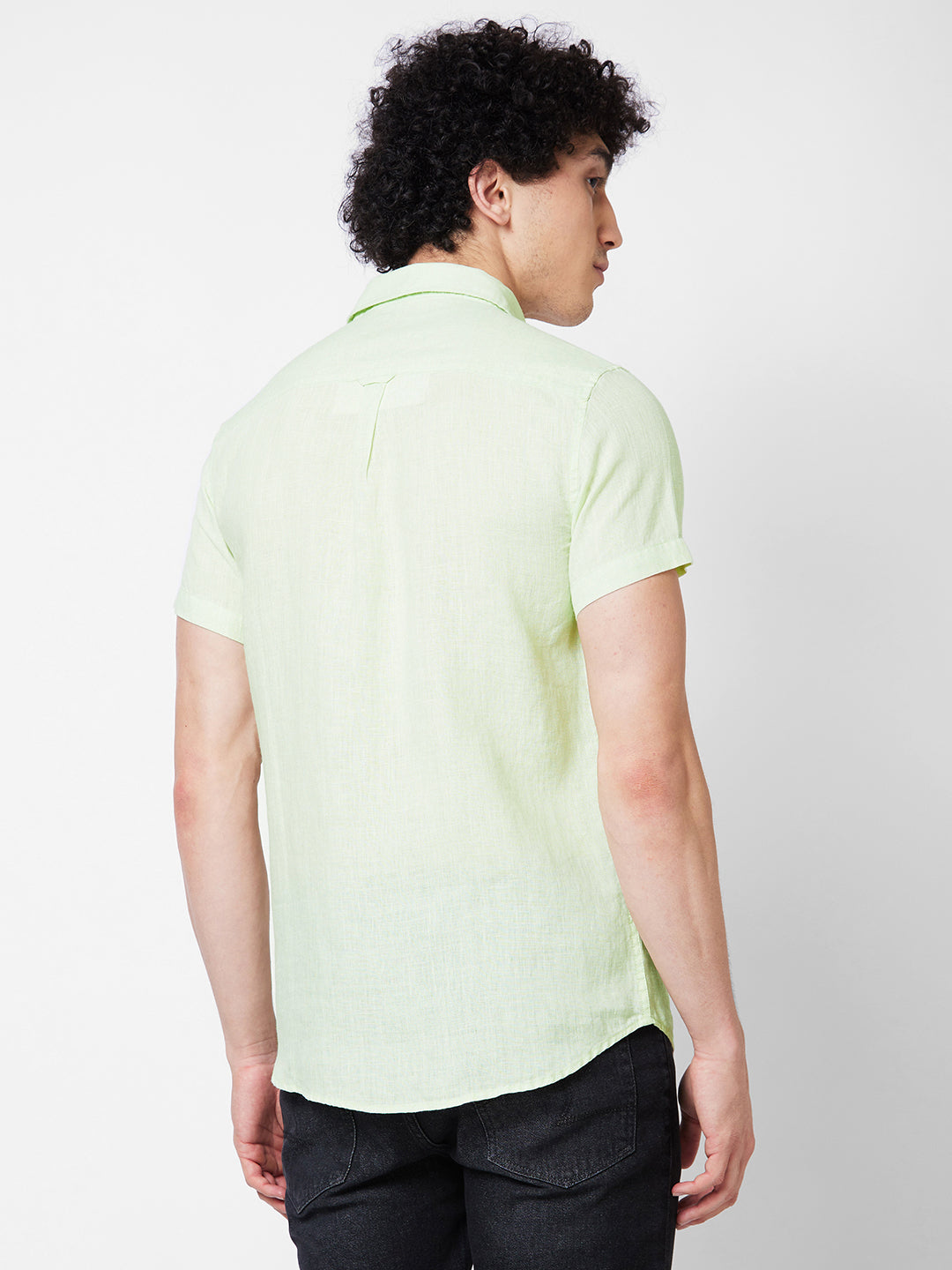 SPYKAR Spread Collar Short Sleeves Linen Casual Shirt