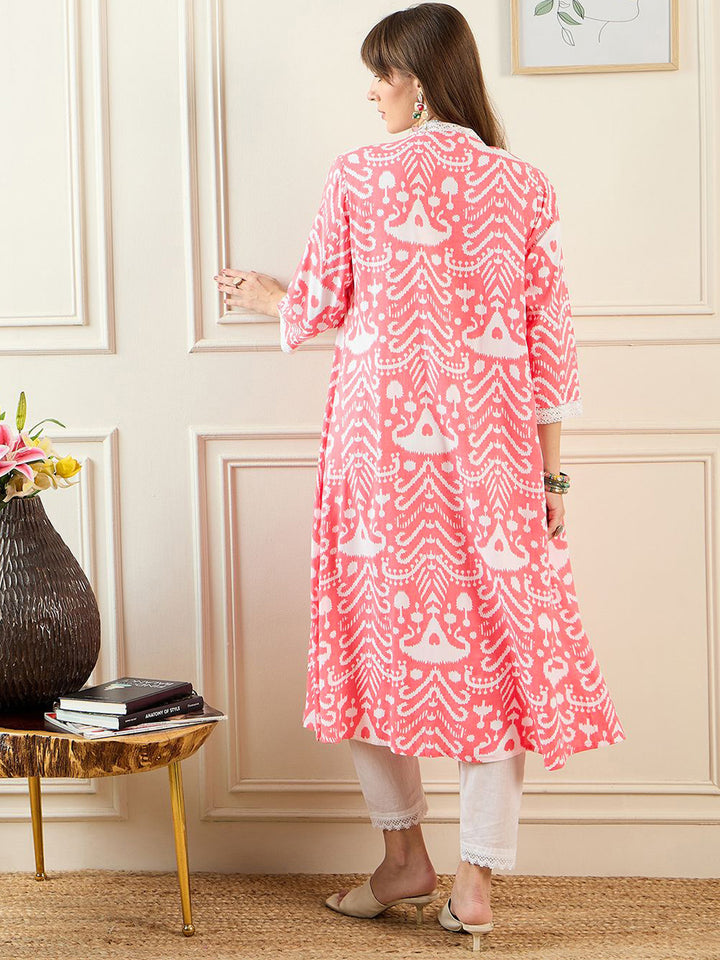Indo Era Abstract Printed Pleated A-Line Kurta