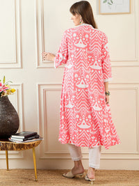 Indo Era Abstract Printed Pleated A-Line Kurta
