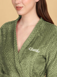 KLOTTHE Green Self Design Woollen Bath Robe With Belt