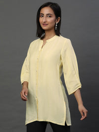 AURELIA Geometric Woven Design Mandarin Collar Straight Kurti