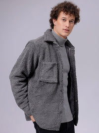 The Indian Garage Co Men Fleece Regular Fit Casual Winter Overshirt