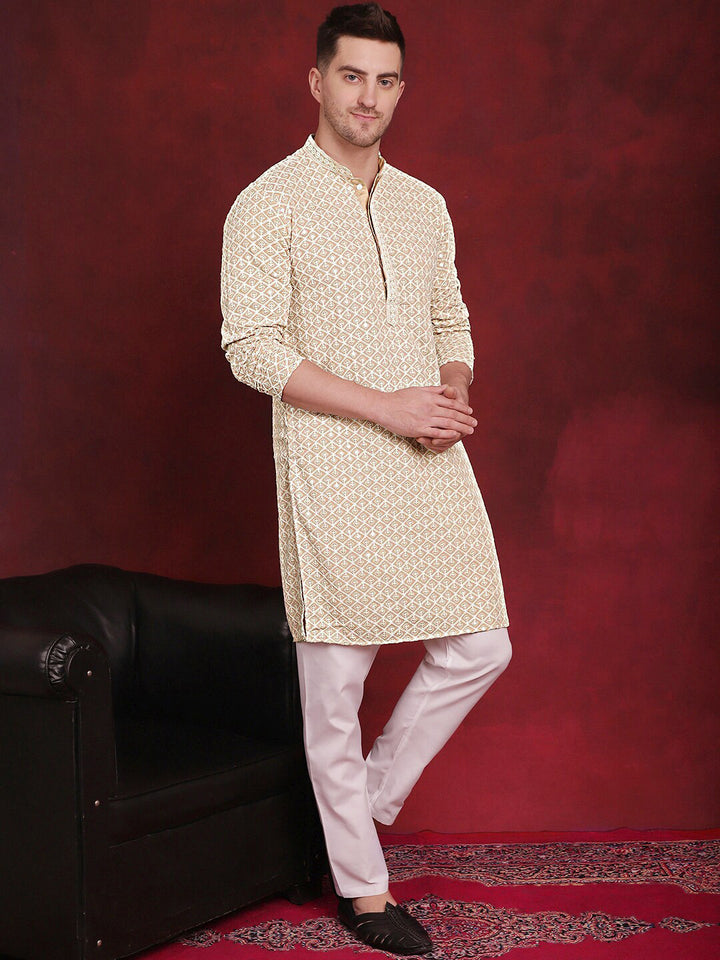 Jompers Embroidered Regular Sequinned Pure Cotton Kurta with Pyjamas