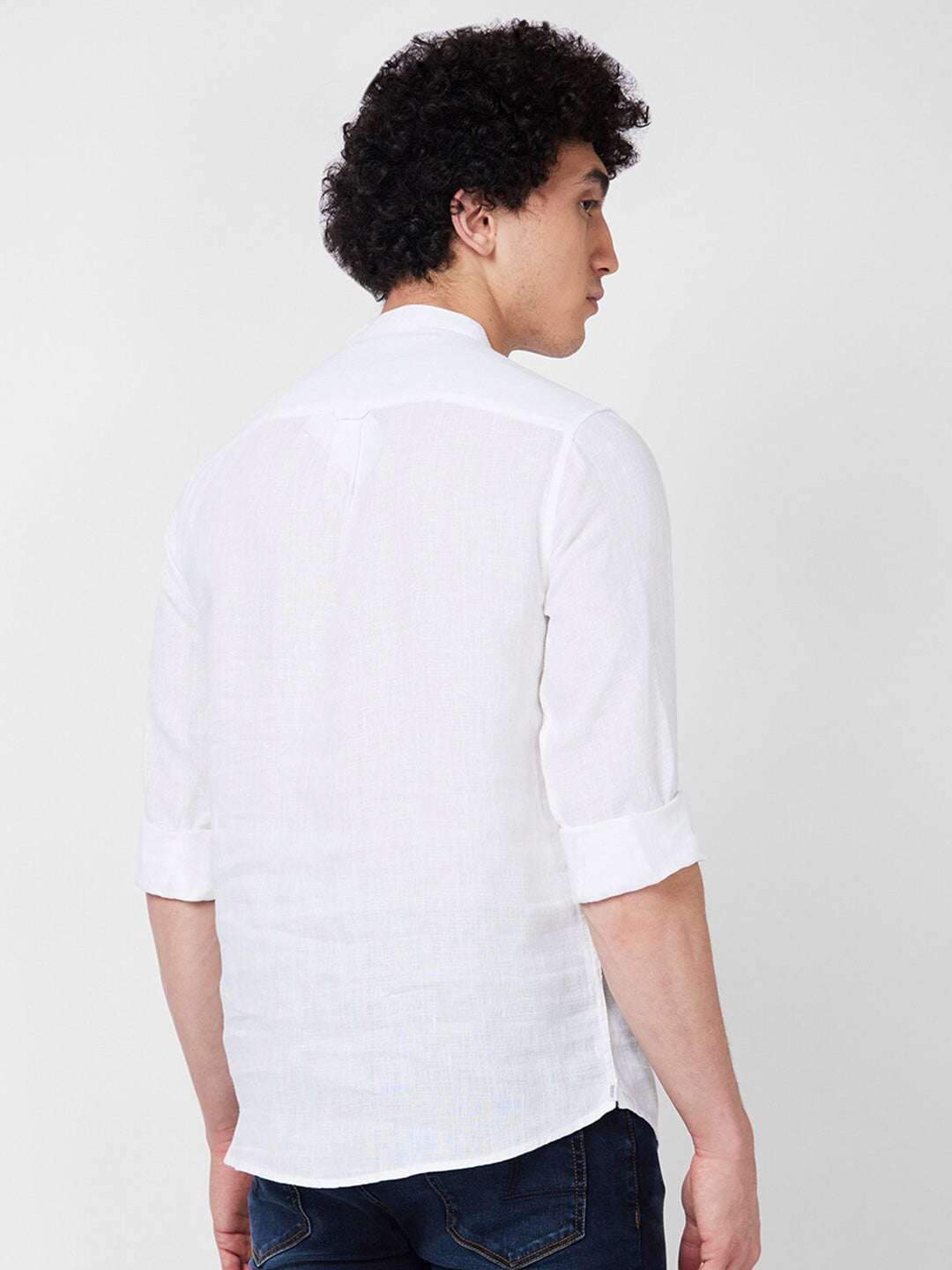 SPYKAR Mandarin Collar Long Sleeves Casual Linen Shirt