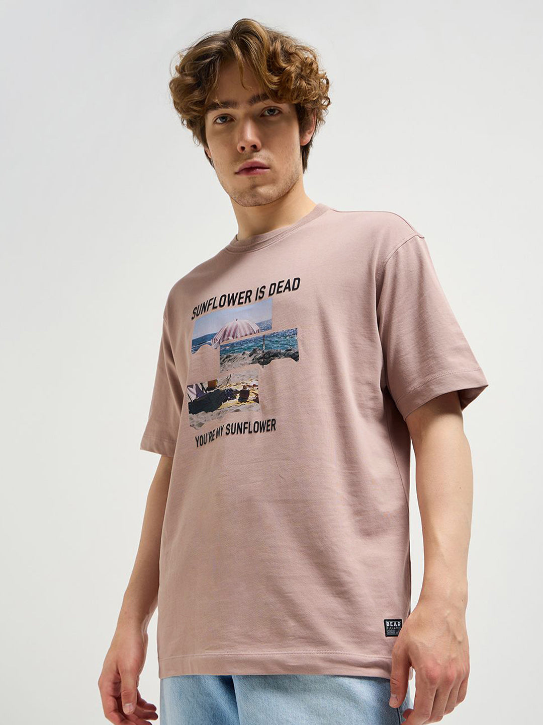 THE BEAR HOUSE Men Typography Printed Round Neck Cotton Oversized T-shirt