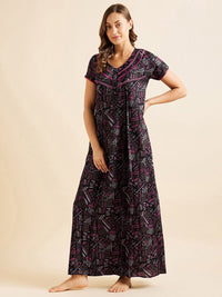 Sweet Dreams Red Geometric Printed Pure Cotton Maxi Nightdress