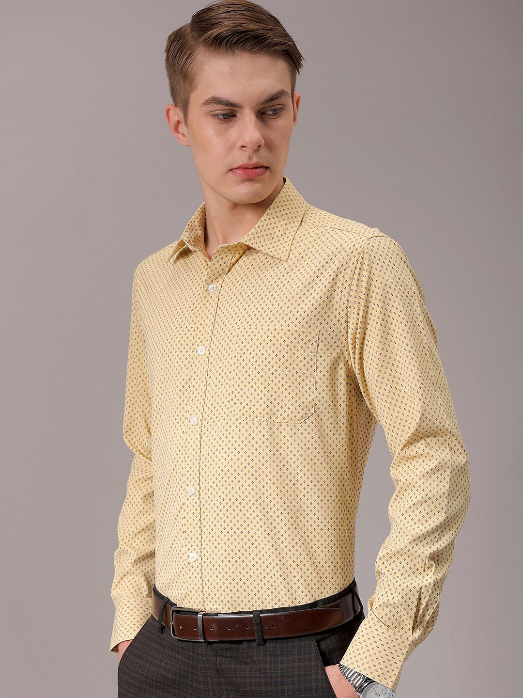 The Indian Garage Co. X Luxe Men Spread Collar Micro Ditsy Printed Slim Fit Formal Shirt