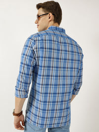 Thomas Scott Men Classic Spread Collar Tartan Checked Cotton Slim Fit Casual Shirt