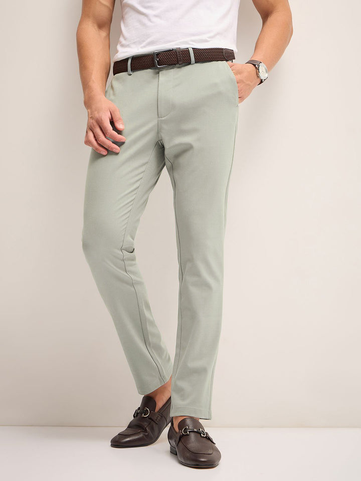 THE BEAR HOUSE Men Slim Fit Mid-Rise Flat-Front Trousers