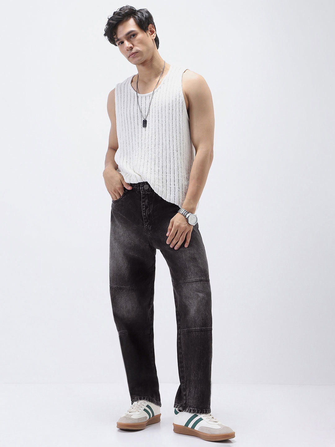 Urbano Fashion Baggy Fit Cut and Sew Panelled Jeans