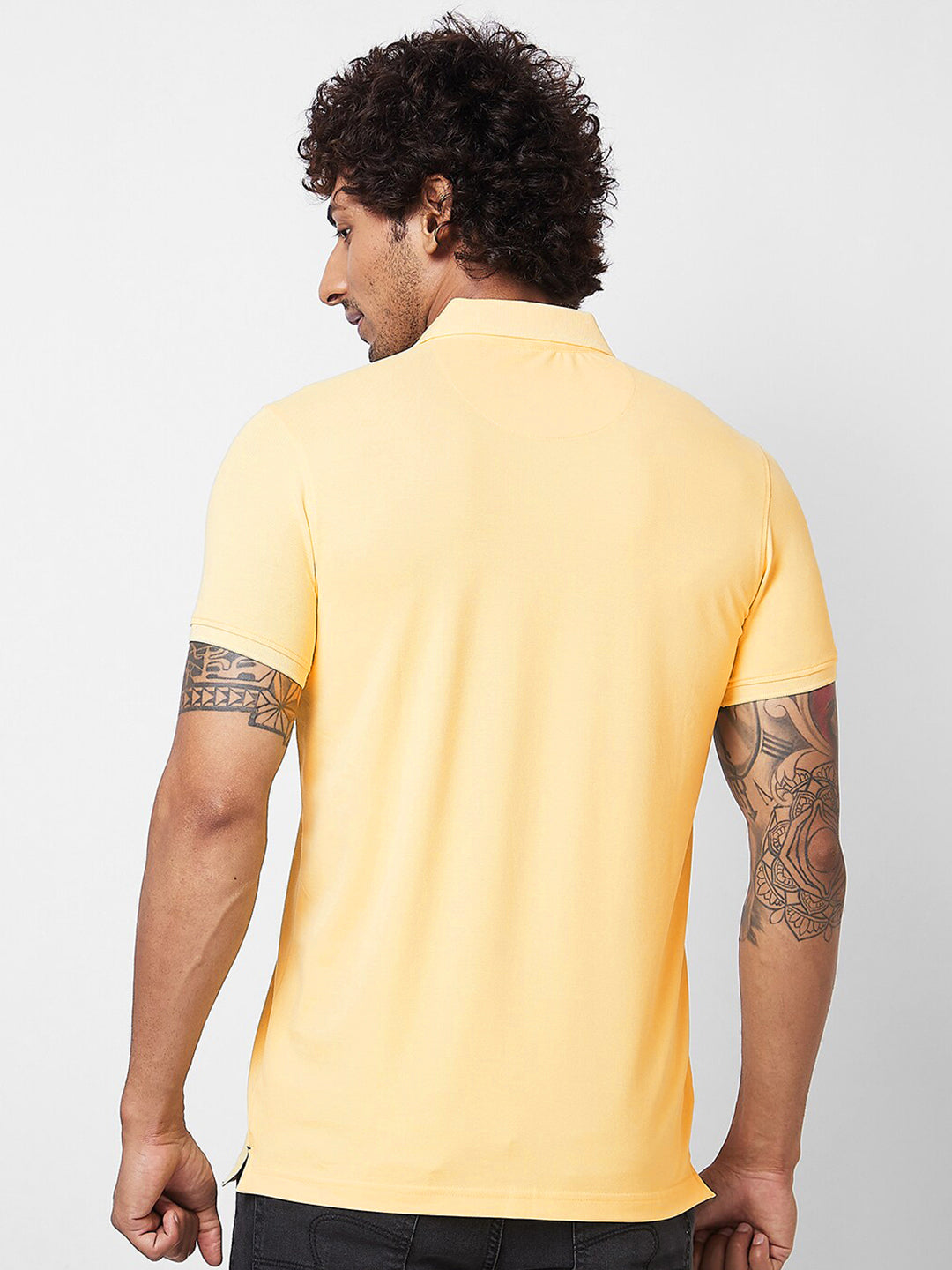 SPYKAR Polo Collar Short Sleeves Abstract Print Cotton Slim Fit T-shirt