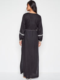 Global Desi Ethnic Motif Embroidered V-Neck A-Line Maxi Ethnic Dress