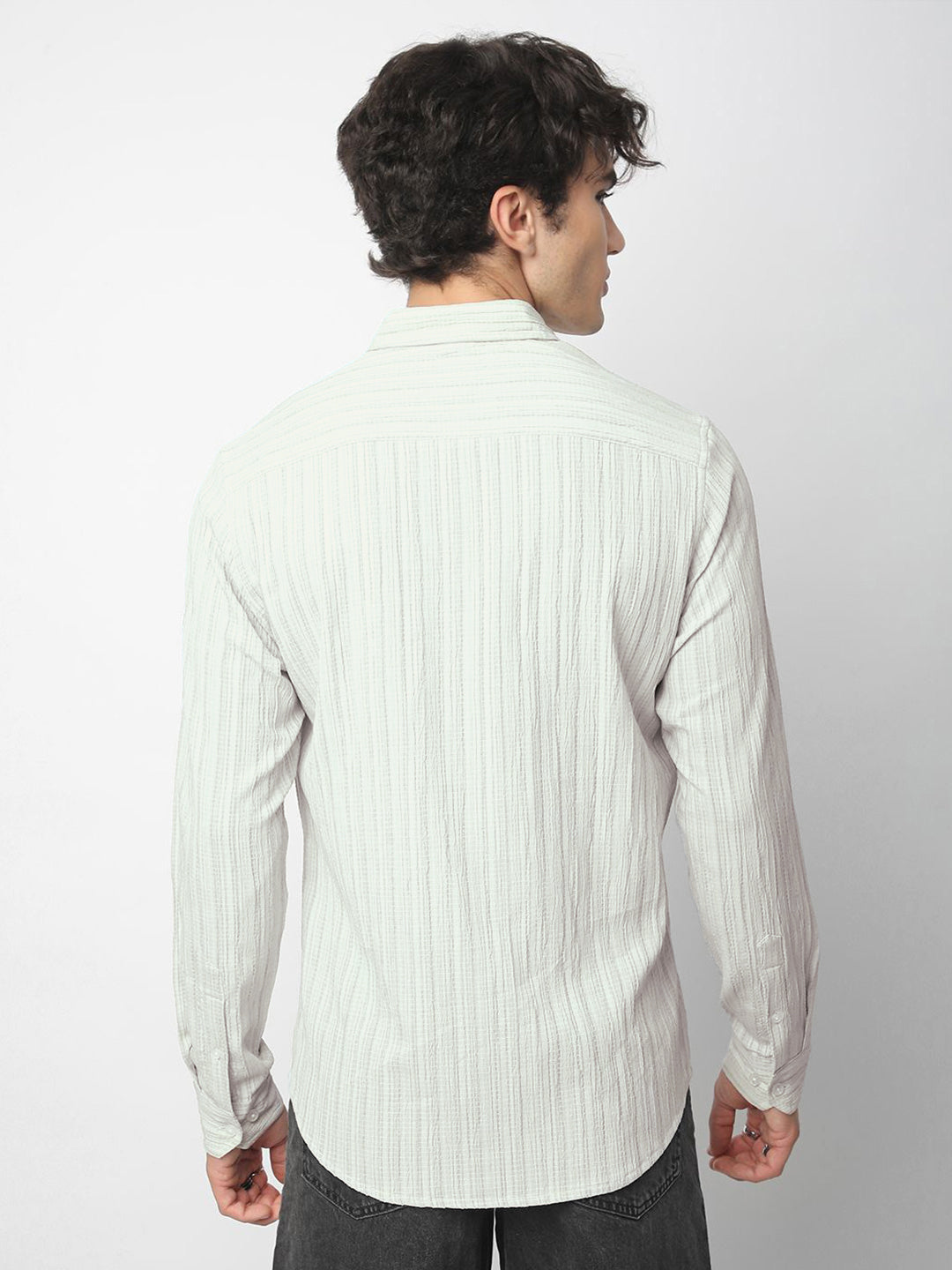 VASTRADO Men Classic Spread Collar Textured Slim Fit Casual Shirt