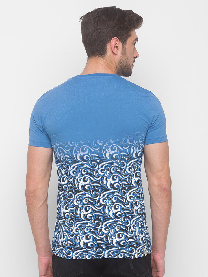 Being Human Men Blue Floral Printed Pure Cotton T-shirt