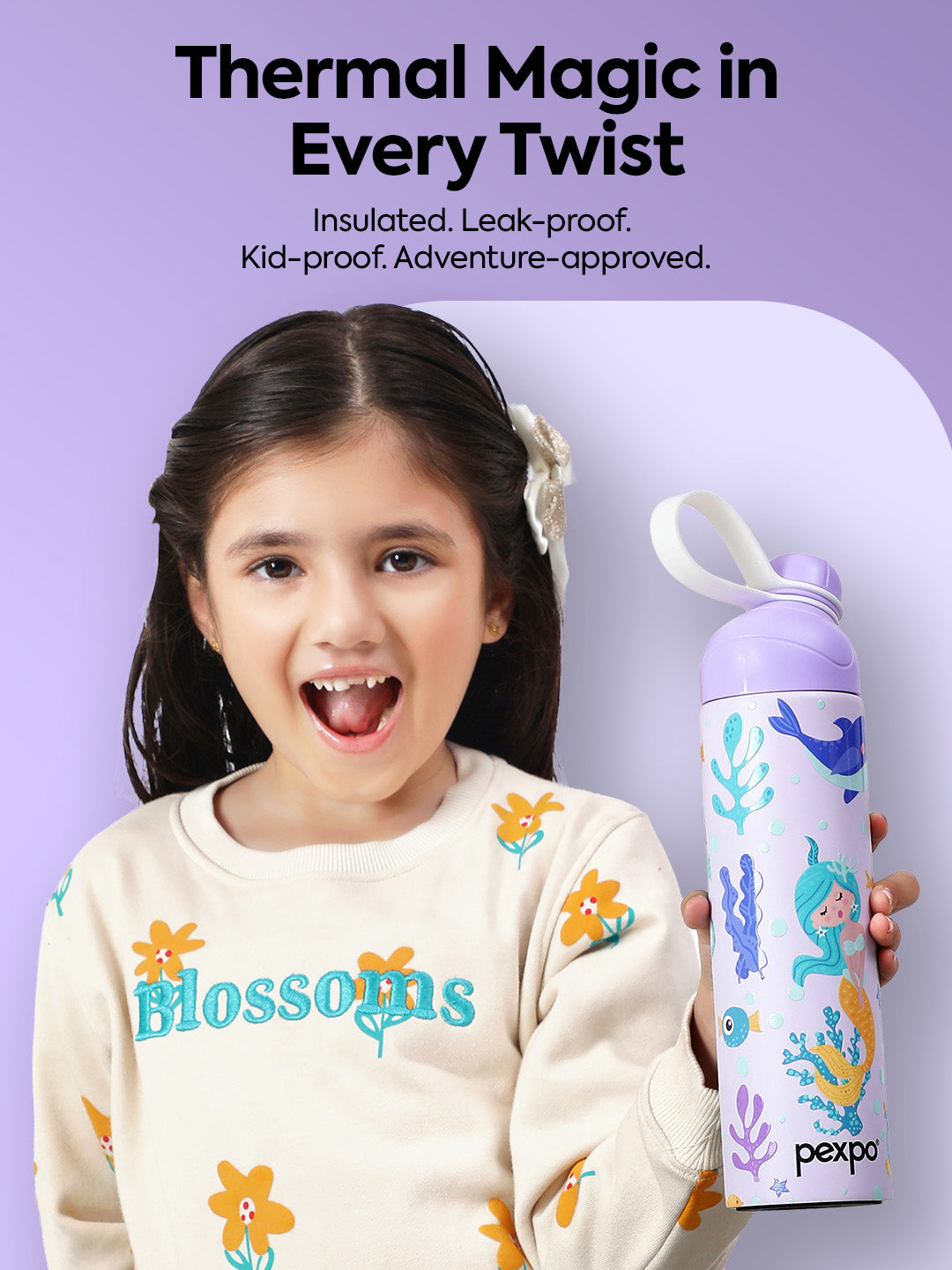 Pexpo Purple Printed Stainless Steel Double Wall Vacuum Water Bottle 470ml
