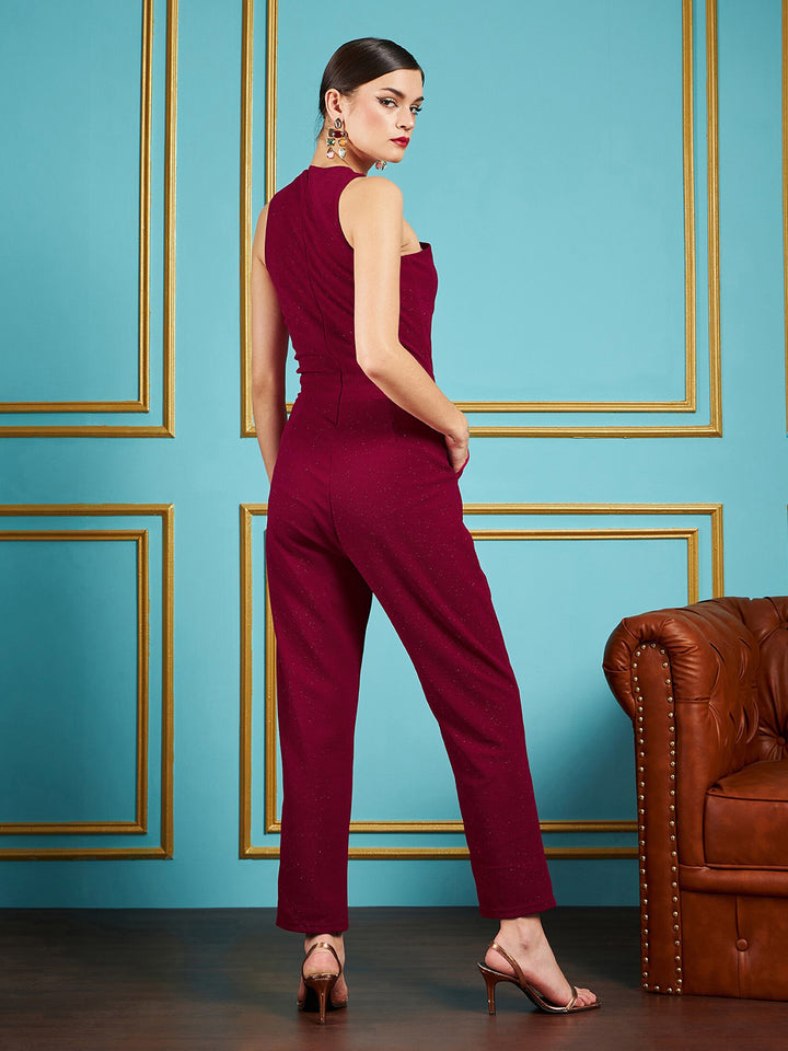SASSAFRAS Maroon Halter Neck Basic Jumpsuit