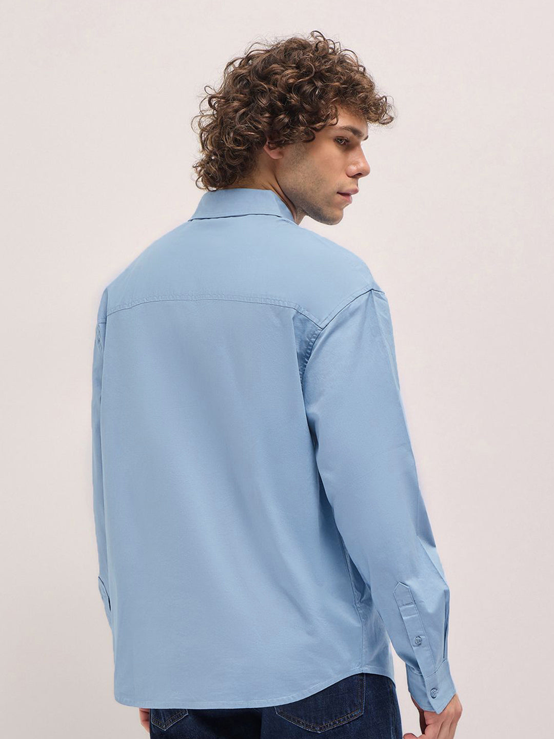 THE BEAR HOUSE Men Spread Collar Solid Cotton Relaxed Fit Casual Shirt