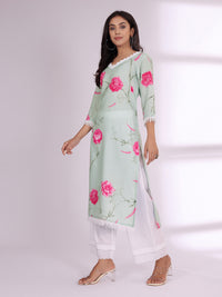 Varanga Floral Printed V-Neck Pure Cotton Straight Kurta