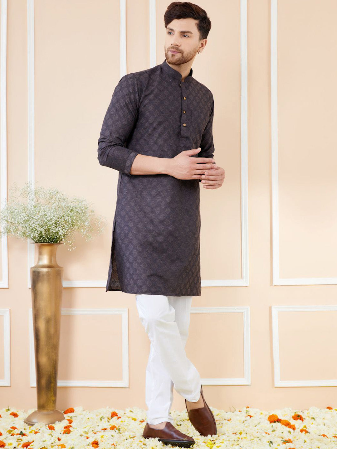See Designs Ethnic Motifs Woven Design Long Sleeves Straight Kurta & Pyjama