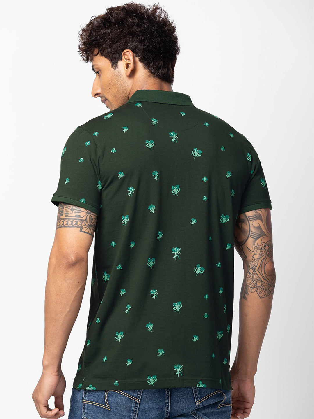 SPYKAR Men Floral Printed Polo Collar Slim Fit T-shirt