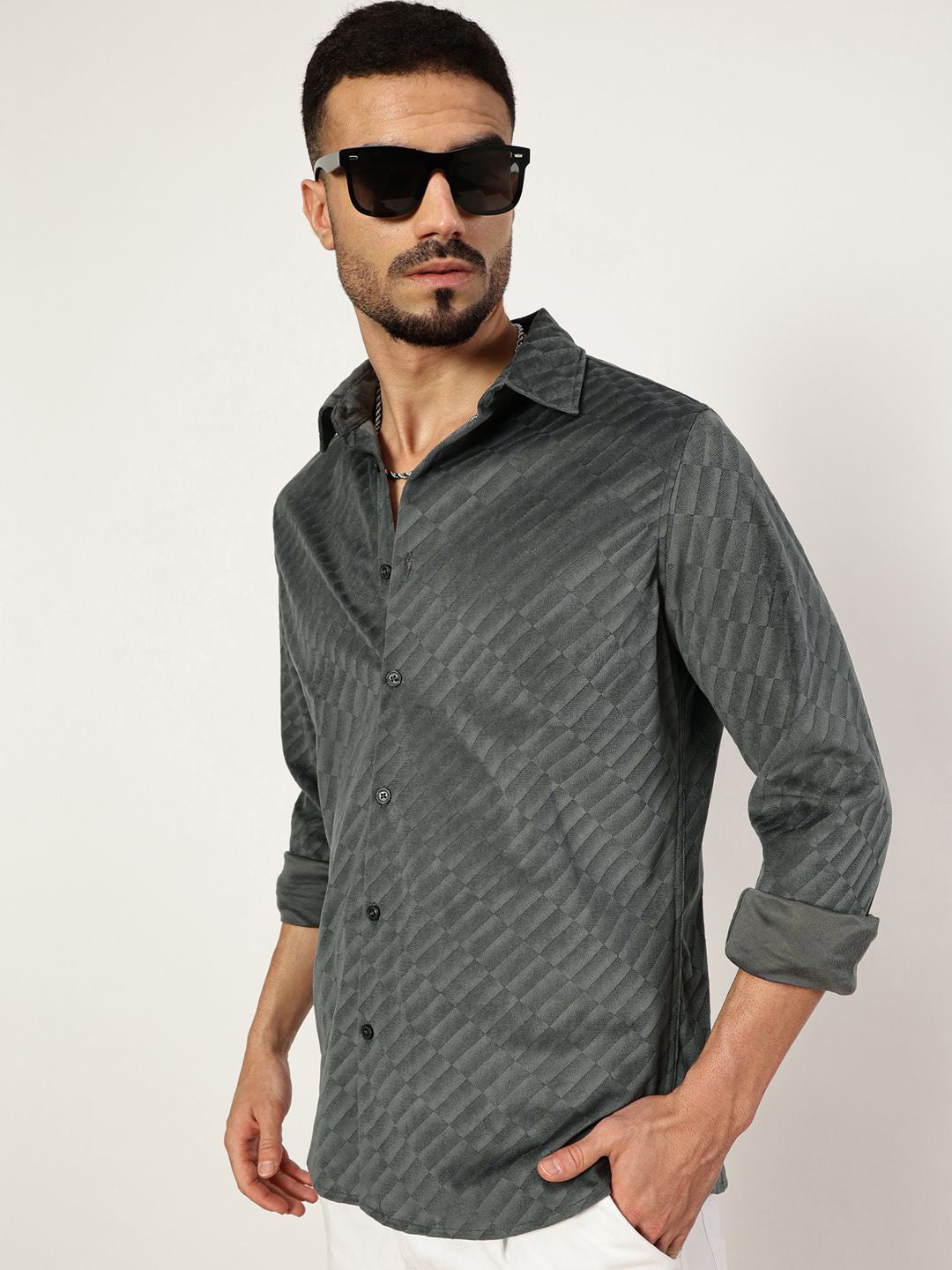 Thomas Scott Men Premium Spread Collar Textured Slim Fit Casual Shirt