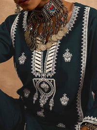 Indo Era Ethnic Motifs Embroidered Notch Neck Thread Work Straight Kurta