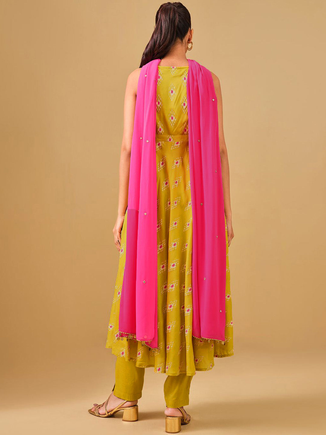 Global Desi Ethnic Motifs Printed Mirror Work Anarkali Kurta with Trousers & Dupatta