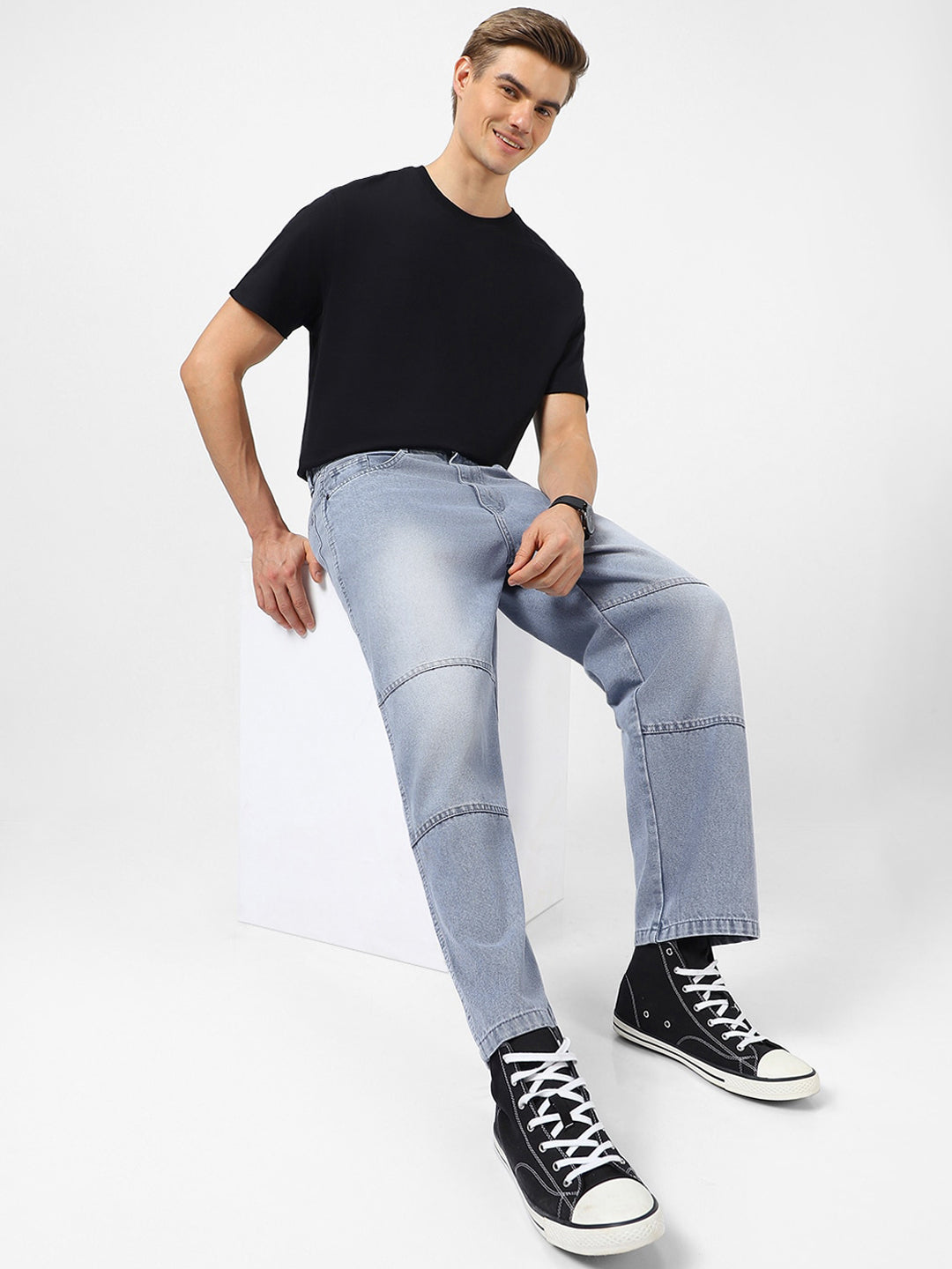 Urbano Fashion Baggy Fit Cut and Sew Panelled Jeans