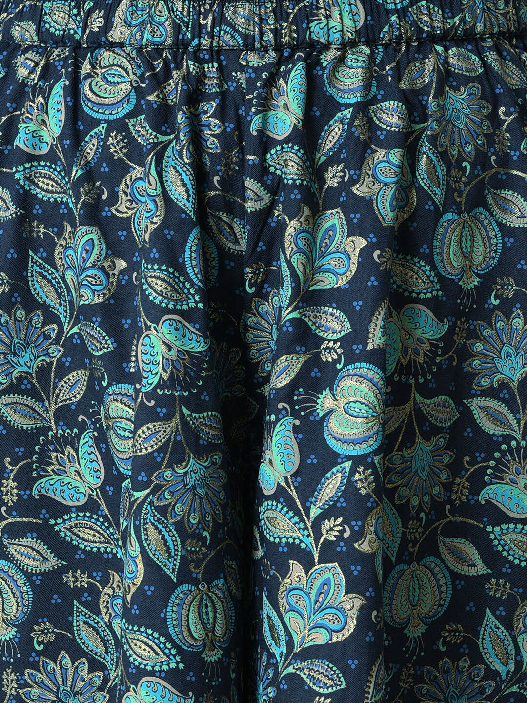 Aurelia Women Blue Zari Embroidered Kurta with Printed Culottes