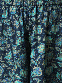 Aurelia Women Blue Zari Embroidered Kurta with Printed Culottes