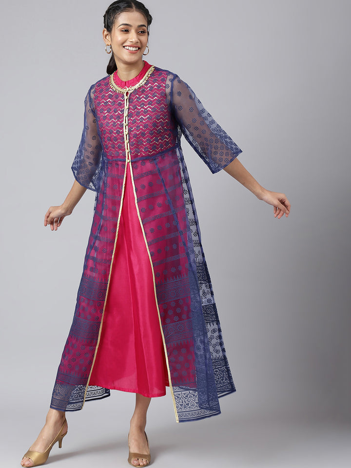 AURELIA Women Blue Ethnic Motifs Printed Flared Sleeves Anarkali Kurta