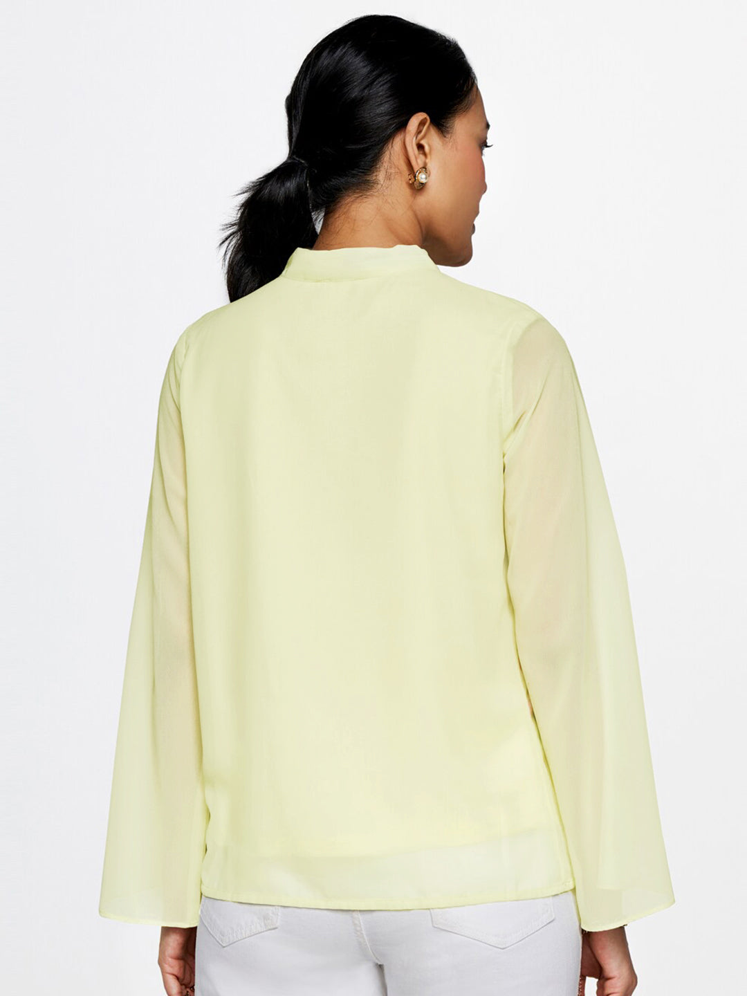 AND Floral Printed Tie-Up Neck Flared Sleeves Top